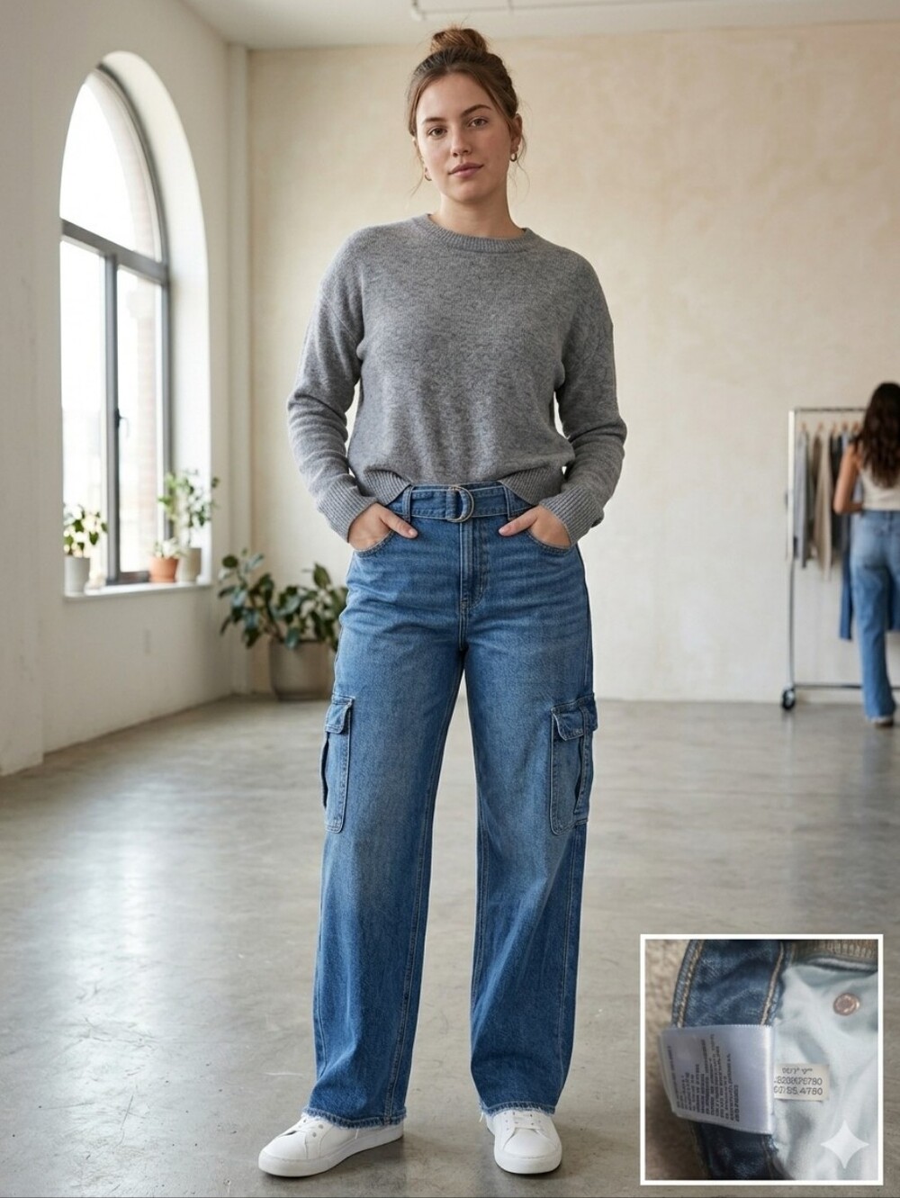 American Eagle Dreamy Drape Cargo Jeans Wide Leg Belted Style 9369375780 Size 6